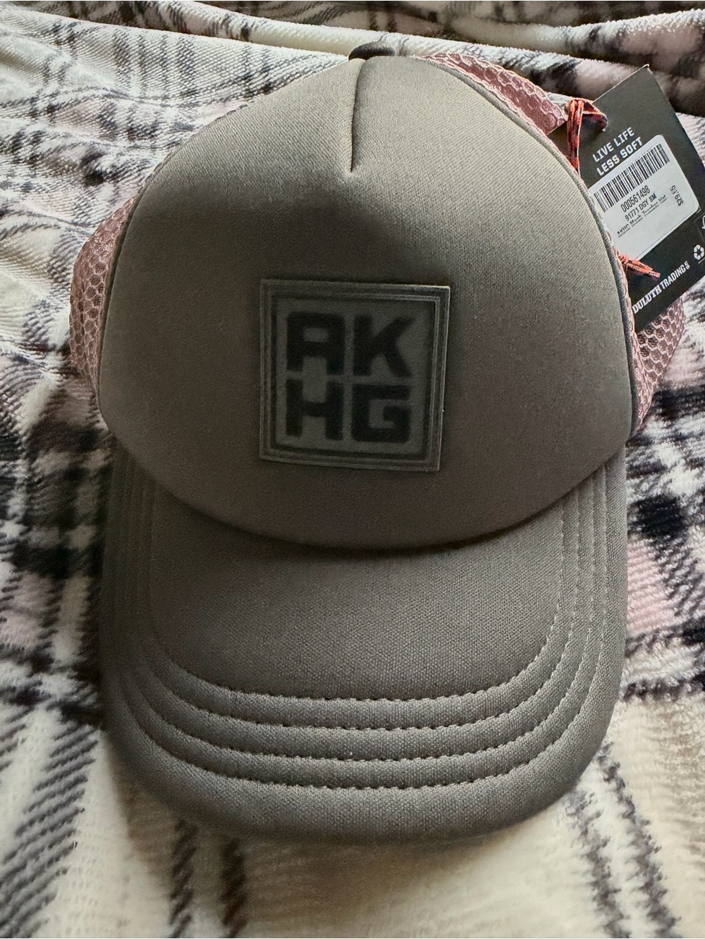 Duluth Trading Co Pink Mesh & Gray Crown Mid-Crown Trucker Hat